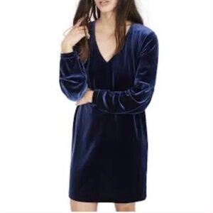 Madewell NWOT Navy Blue Velvet Poet Sleeve V Neck Mini Dress SZ S